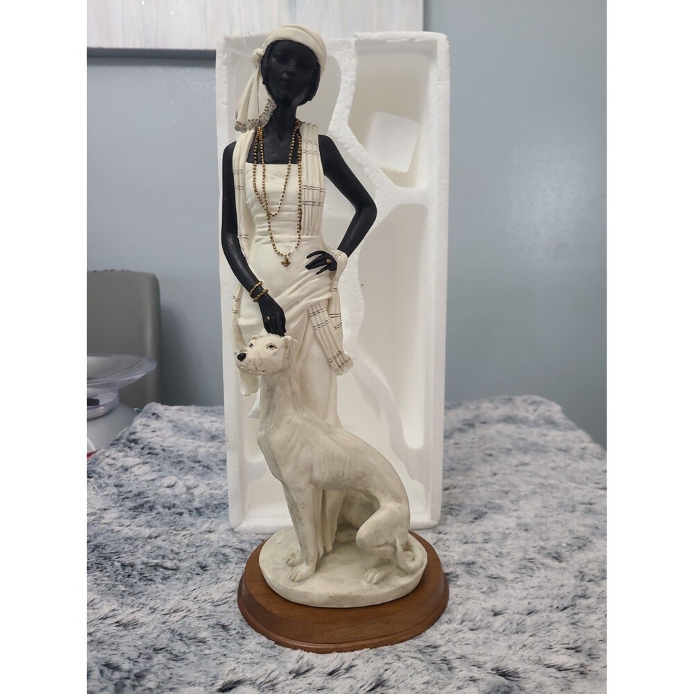 La Verona Collection African American Lady & her Dog, 14" Tall Vintage Figurine